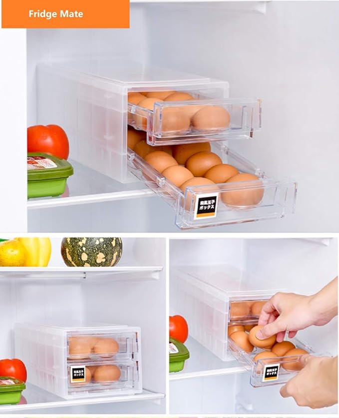 Ucarso 24 Grid Drawer Type Egg Storage Box Kitchen Tray Refrigerator Container Plastic Case Fresh Organizer