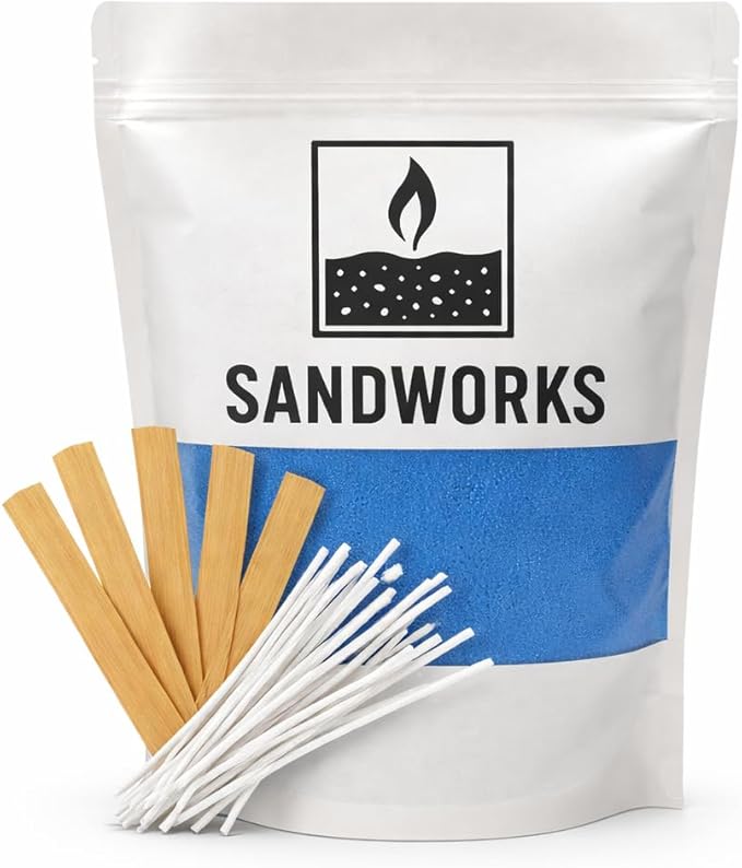 Sand Wax Candle Making Kit – 5 Wooden Wicks & 15 Cotton Wicks, 500 g Premium Fragrance-Free Sand Wax (Deep Tide Blue)