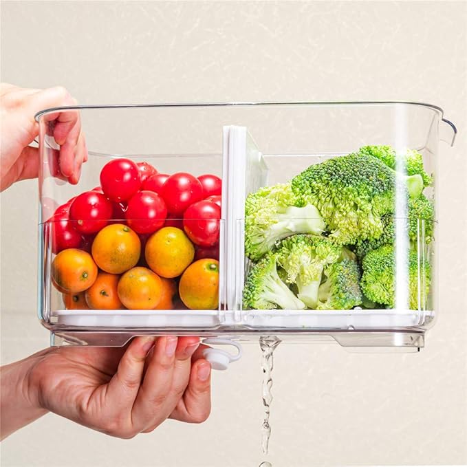 SANNO Vegetable Fruit Storage Containers, Refrigerator Storage Containers Fresh Produce Saver with Lids and Vents,Stackable Salad Lettuce Keeper for Refrigerator,BPA-free Stay Fresh Containers Bin