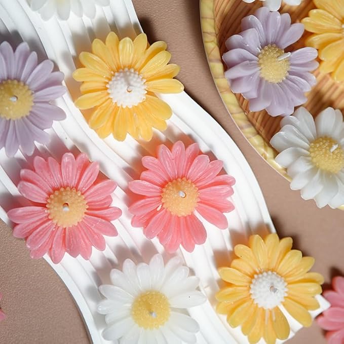 54Pack Silicone Flower Mold for Candles Set, 4pack Daisy Sunflower Molds with 50 Wicks for Handmade Soaps, Bath Bombs, Resin,Gift Making for Valentine and Mother's Day