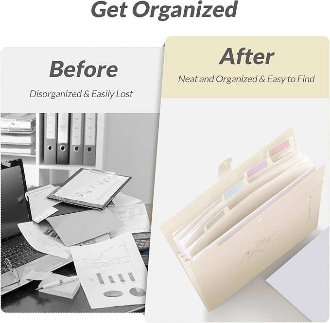 SKYDUE Expanding File Organizer with 5 Pockets, Accordion File Folders with Labels, Portable Document Paper Bill Receipt Organizer, Home College School Office Supplies, Letter Size,Apricot