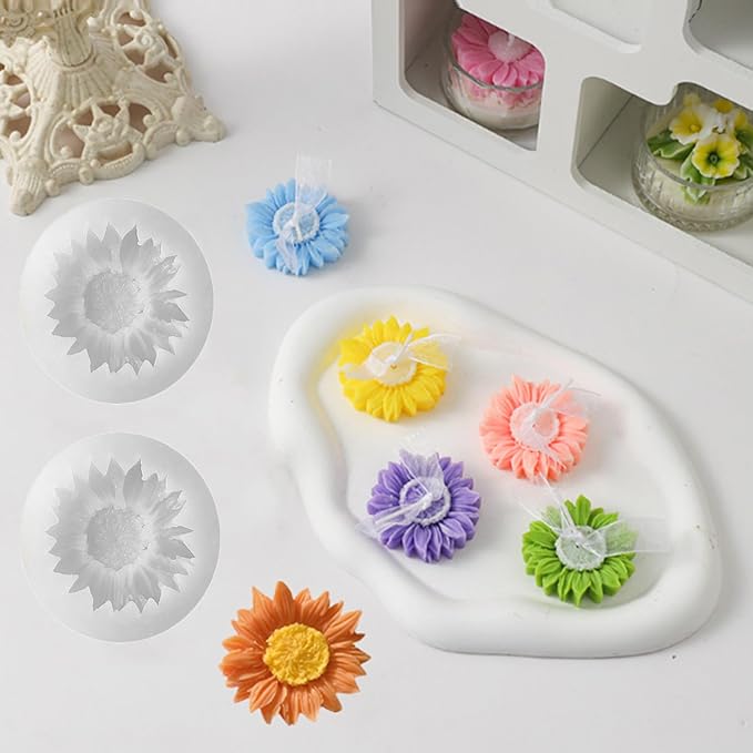 6PCS Sunflower Flower Silicone Candle Mold, Moldes para Velas,3D Flower Fondant Chocolate Cake Cupcake Topper Decoration Silicone Mold for Candles,Handmade Soaps,Bath Bombs,Lotion Bars,Resin Crafts