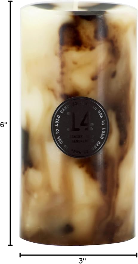 Lulu Candles - Jasmine, Oud & Sandalwood (3x6 Pillar Candle) - Highly Scented Premium Candles in Gifable Box for Home and Office - 100% Cotton Wick - Slow Burning & Long Lasting