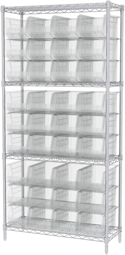 Akro-Mils 30240 AkroBins Plastic Storage Bins, Space-Saving Stackable Bins for Garage, Pantry, Craft Organization, 15-Inch x 8-Inch x 7-Inch, Clear, 12-Pack