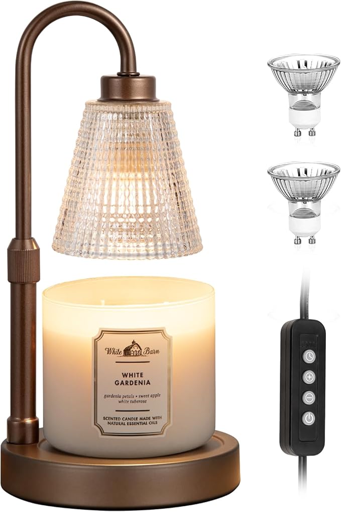 Innqoo Big Brown Candle Warmer Lamp with Timer, Dimmable Candle Warmer for Home Decor, Height Adjustable Candle Lamp for Jar Candles, Birthday Gifts for Women Mom, House Warming Gifts New Home