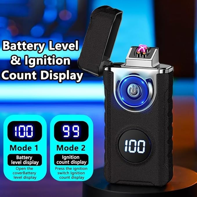 Electric Lighters Plasma Lighters Rechargeable with with LED LED Display and LED Emergency Lights Windproof USB Rechargeable Lighter Cool Lighte for Candle,Camping,Gift(Matte Black)