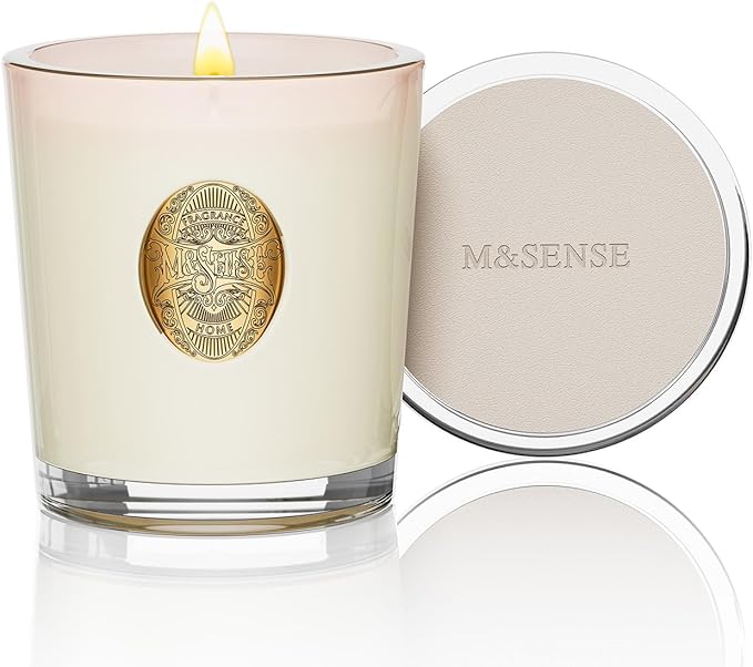 M&SENSE Natural Soy Candle | Jasmine White | 10.2 oz, 55H Burn | Luxury Scented Candle for Relaxation, Gifting, Home Décor | for Bedroom, Office, Party