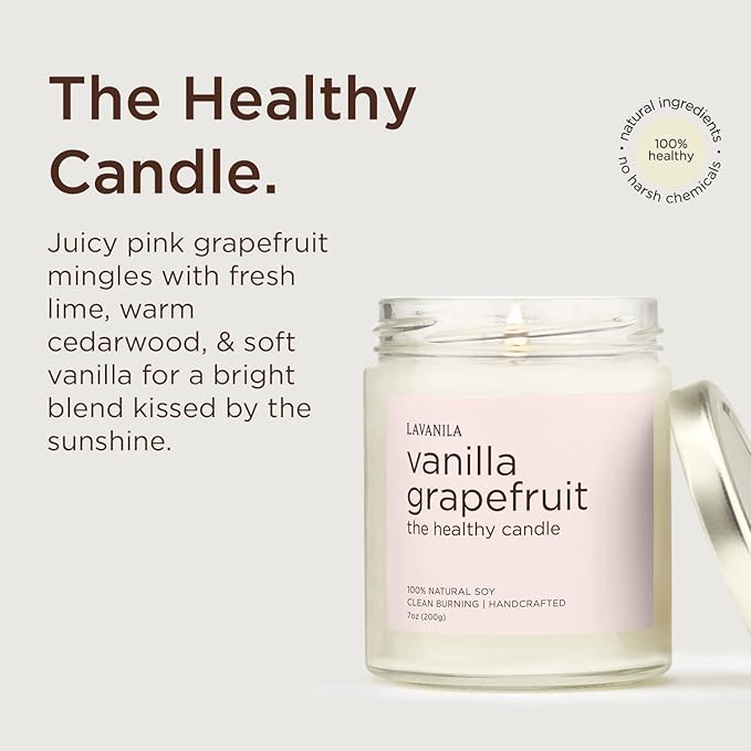 Lavanila Vanilla Grapefruit Scented Candles (Set of 2) - Natural Soy Candles, Clean Burning, Handcrafted, 7 oz Each