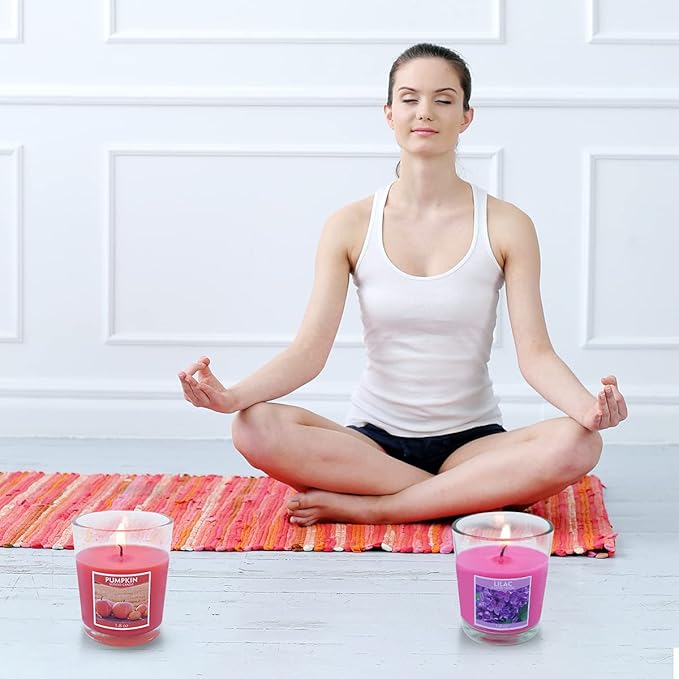 Set of 20 Assorted Colored Scented Votive Candles in Clear Glass, Small 2.0 Inch Natural Soy Wax Stress Relief Candles with 10 Different Scents for Dinner Yoga Party Gift Favors