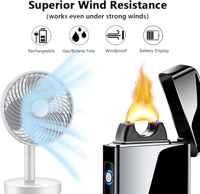 Electronic Lighter Windproof Arc Lighters with USB Charging Ideal for Candles, Camping, and Outdoor Activities Cool Plasma Lighter with Safety Protection Gift for Men and Women (Black)