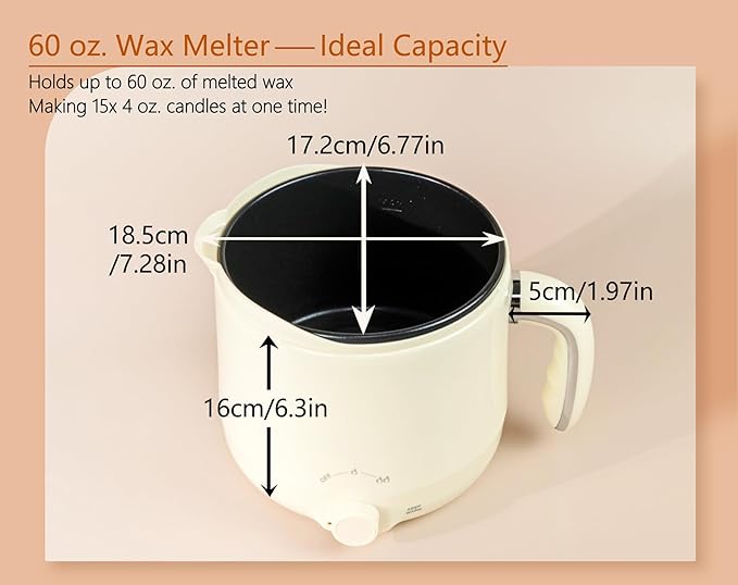 Aroparc Wax Melter for Candle Making with Thermometer, Large 60oz/1.8L Electric Wax Melter with Pouring Spout Candle Making Kit for Beginners Adults