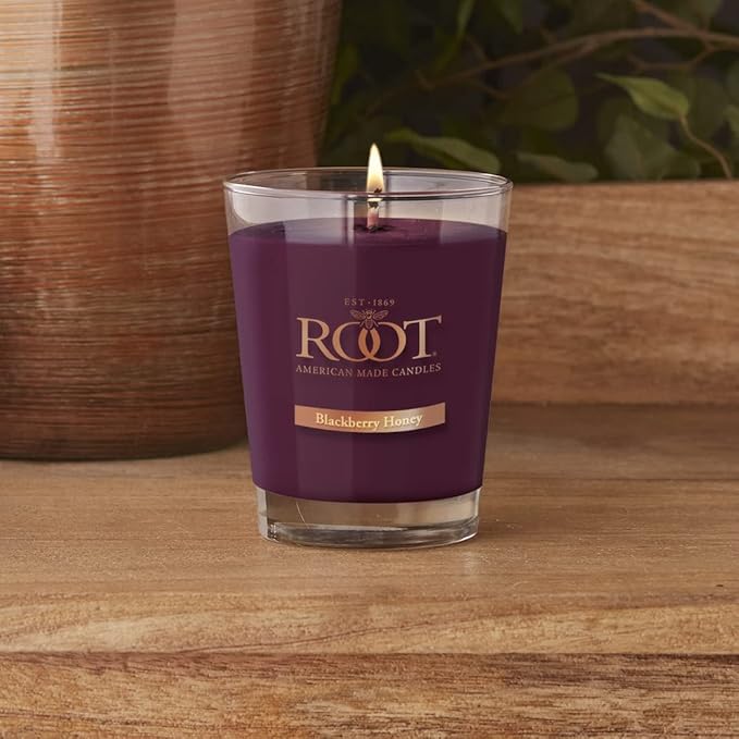Root Candles Scented Candles Honeycomb Beeswax Blend Premium Handcrafted Candle, Large Veriglass, BlackBerry Honey