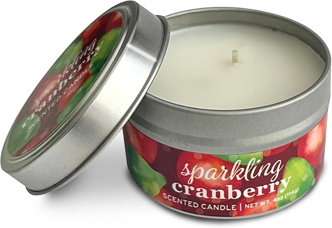 Greenwich Bay Hand-Poured Scented Candle in Decorative Tin – 4 oz/114 g Travel Candle with Lead-Free Wick, Vegetable Wax, Aromatherapy Gift, Single Wick – Made in USA (Sparkling Cranberry)