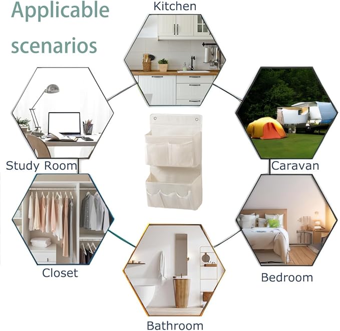 Wall Hanging Organizer – Over The Door Storage & Behind Door Organizer for Dormitory, Bathroom, Bedroom, Kitchen, Nursery, Space-Saving (White, 1 Pack)