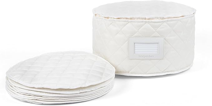 Covermates Keepsakes Dish Storage Case – Padded China & Dinnerware Organizer, Quilted Polyester Protection, ID Window, Zipper Closure, Machine Washable, Cream