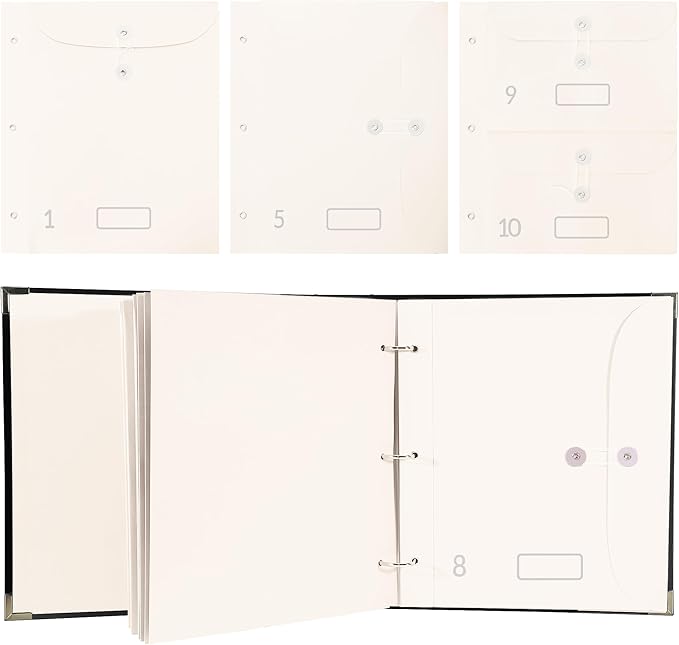 3-Ring Folder Organize Sturdy Hardboard Important Document Organizer with Expanding Pockets for Home, School, Office Use (Black)