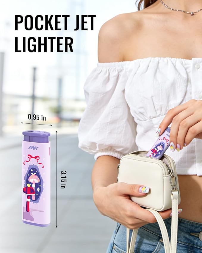 MK Wind Proof Jet Flame Lighters, 5PCS Striking Design, Ideal as Lighters for Candle, Camping, Outdoor use, Butane Refillable Lighter (MagicMush-5PC)