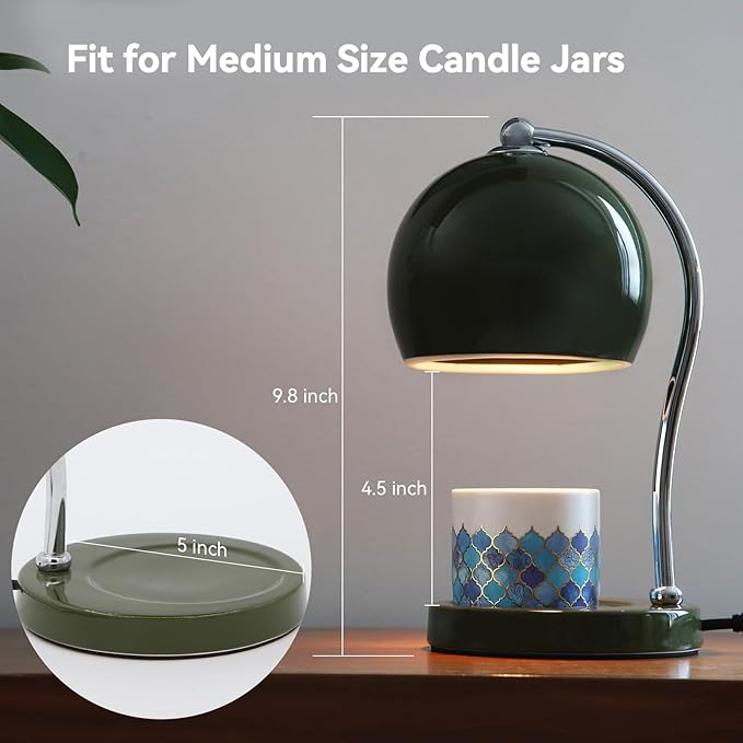Ceramic Candle Warmer Lamp with Timer Dimmer Fit for Candle Jars, Modern Design with 2 Bulbs, House Warming Gifts, New Home Decor, Mother's Day, Birthday Gifts (Green)