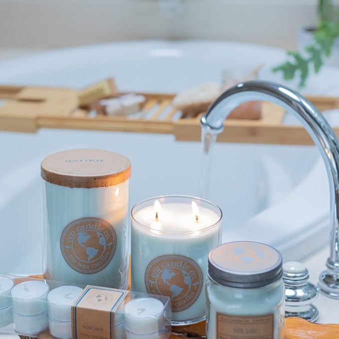 ECO CANDLE CO. Recycled Candle, Spa Day, 18 oz. - Scents of Flowers, Musk, Melon, Citrus, & Ocean Air - 100% Soy Wax, No Lead, Kraft Paper Label & Lid, Hand Poured, Phthalate Free, Midwest Soybeans