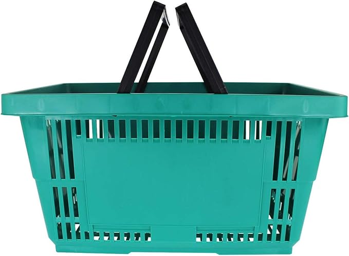 Plastic Shopping Baskets w/Handles - Quantity 1 - Color: Green - Eco Friendly Reusable Retail Store/Grocery Basket - Better Than Paper or Plastic Bags
