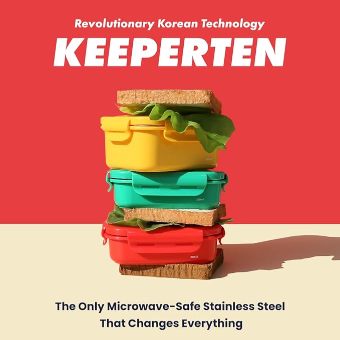 KeeperTen Microwave Safe Stainless Steel Food Storage Container(Melon Green, 37.2oz) Leakproof, Dishwasher & Freezer Safe, BPA-Free, Odor Resistant, Reheat or Store Meals On-the-Go