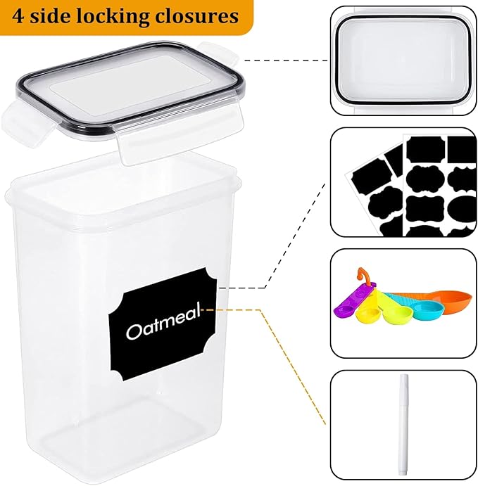 42 Pcs Airtight Food Storage Containers Set with Lids, BPA Free Clear Pantry Canisters for Kitchen Organization, Plastic Containers for Cereal, Dry Food & Sugar, Includes 50 Labels
