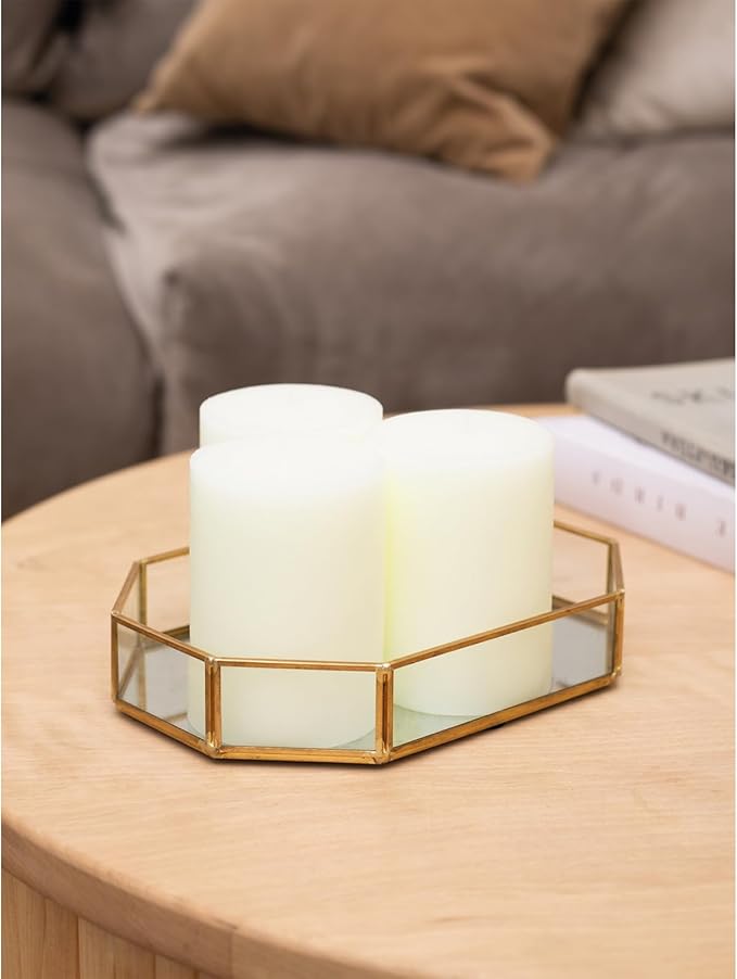 CANDWAX 3x4 inch Pillar Candles Set of 3 – Unscented Dripless Rustic Ivory Candles for Home Decor, Weddings, Table Settings