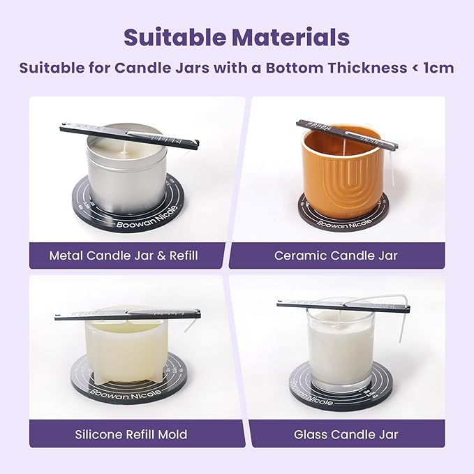 BOOWAN NICOLE Universal Wick Centering Setter Tool for Candle Making - Center & Set Wicks in 1 Second, Wick Holder for Most Candle Jar & Refill Sizes (A0355)