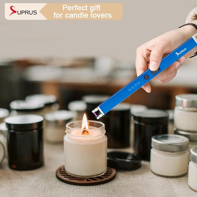 Electric Arc Windproof USB Lighter Flameless Rechargeable Lighter with Safety Lock for Candle (Blue, 3Packs)