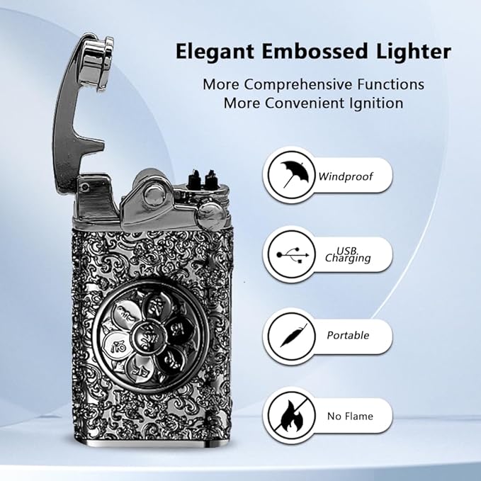 Plasma Lighter USB Rechargeable Electric Lighters Windproof Flameless Dual Arc Lighter Electronic Cool Lighters for Candle, Incense Stick, Outdoor Camping（Black）