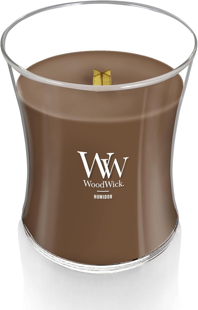 WoodWick Humidor Gifts for Women and Men, 9.7 oz Medium Hourglass Candle with Crackling Wick
