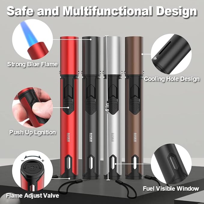4 Pack Torch Lighter, Long Lighter, Adjustable Multipurpose Refillable for Grill BBQ