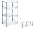 Fencer Wire NSF 2 to 4 Tier Stackable Wire Shelving Unit w/Baskets & Liner, Storage Rack Kitchen, Bathroom, Laundry Closet, Wire Shelving Basket Shelves, Storage Rack Corner Shelves, Silver Grey