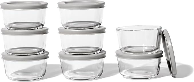 DURA LIVING 16-Piece Glass Food Storage Containers Set (8 Containers + 8 BPA-Free Lids) | 7-Ounce, Leakproof | Microwave, Freezer, Oven & Dishwasher Safe | Ideal for Meal Prep & Pantry Organization