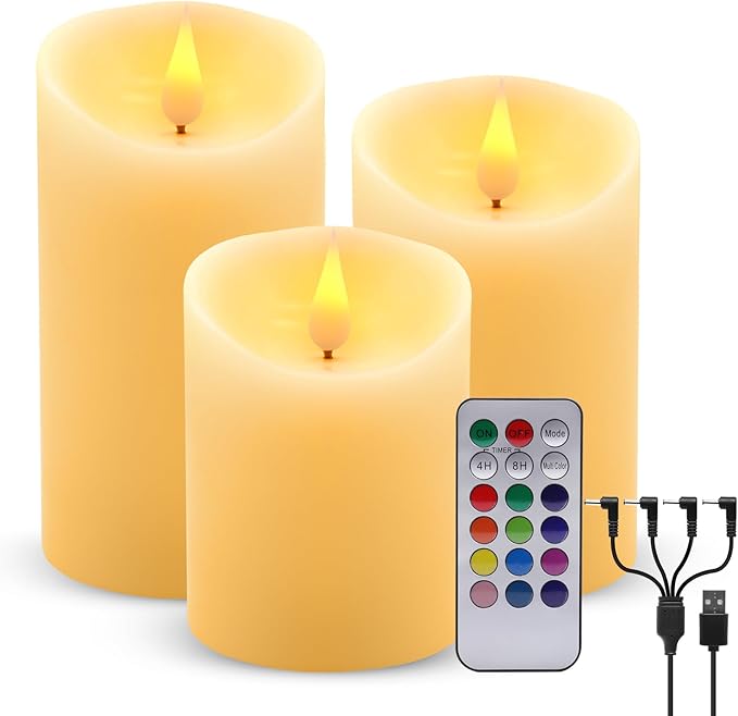 ALED LIGHT Rechargeable Candles Flickering with Remote,Flameless Candles Built-in Rechargeable Battery,RGB&Warm White Real Wax LED Candles for Home Decoration,Christmas,Party