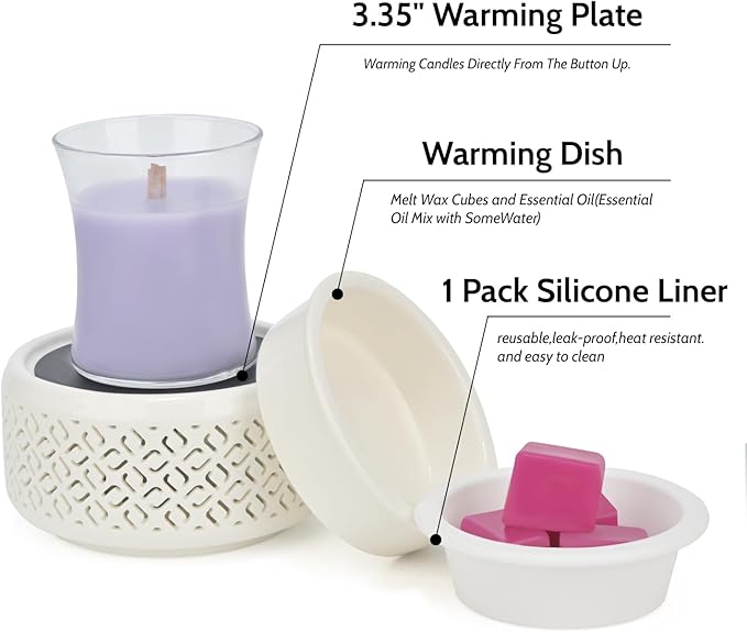 Ceramic Candle Warmer and Wax Melt Warmer with 7 Colors LED Night Light and 1 PC Silicone Liner,4-in-1 Electric Warmer for Jar Candle Wax Cube Essential Oil Coffee, Ideal Gift for Home Office Kitchen