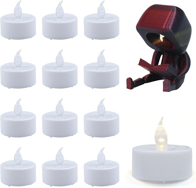 3D Printer Accessories 3V Craetive Warm White LED Candle-Light Kit: Compatible with DIY Custom Tea Light Holders Candestick Lamps Printed Model Pack of 12, D37.2xH36.6mm