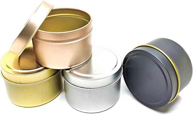 Unixing 16PCS 4oz Candle Tins for DIY Candle Making, Metal Round Candle Containers for DIY Candle Making, Arts & Crafts, Storage and Holiday Gifts, Black Gold Rose Gold Silver Candle Tins