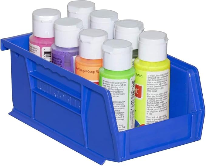 Akro-Mils 30220 AkroBins Plastic Storage Bins, Space-Saving Stackable Bins for Garage, Pantry, Craft Organization, 7" x 4" x 3", Blue, 24-Pack