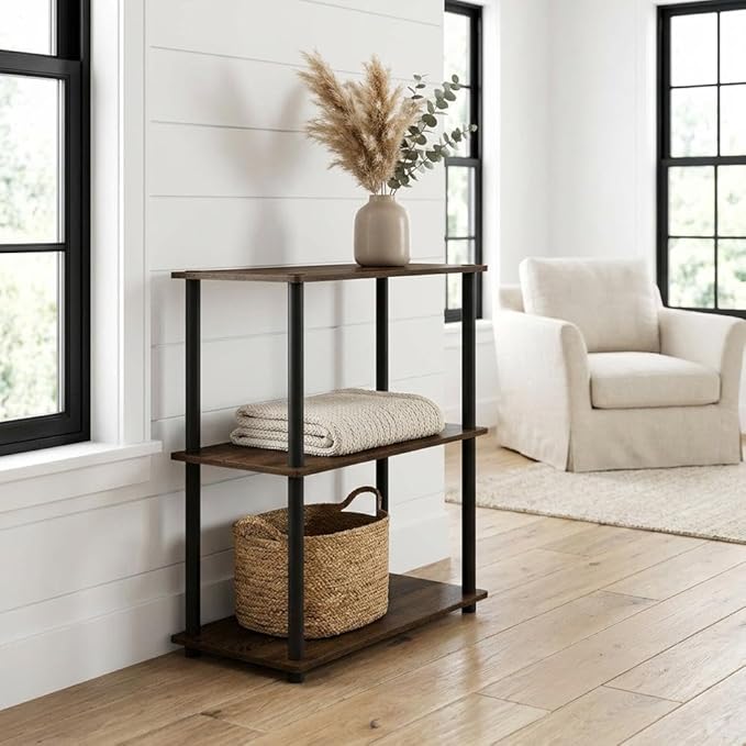 Furnifact Walnut Brown Bookcase with Classic Design, Solid Wood Construction, Adjustable Shelves, Durable Finish, Suitable for Living Room or Office Use