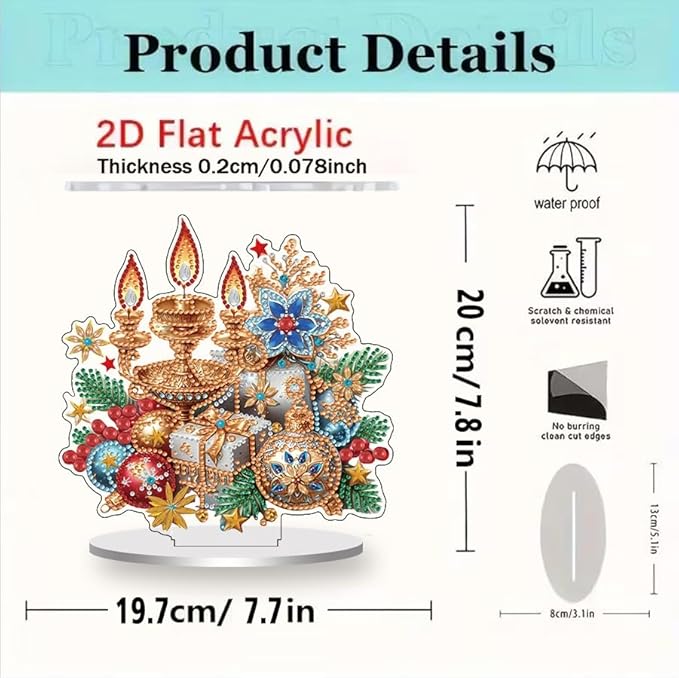 ZeeLionArt Tabletop Diamond Art Painting Kit for Adult,Christmas Candles DIY Special Shaped Rhinestone Desk Placement Ornament,Home Stand Up Gem Painting Craft Kit,Gift,Double Sided.