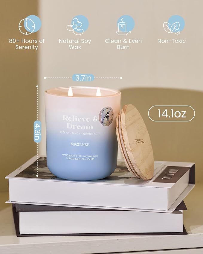 M&SENSE Orange & Rose Aromatherapy Candle for Stress Relief & Relaxation, 14.1oz 80-Hour Long-Lasting Non Toxic Highly Scented Candle, Natural Soy Wax Spiritual Healing Gift