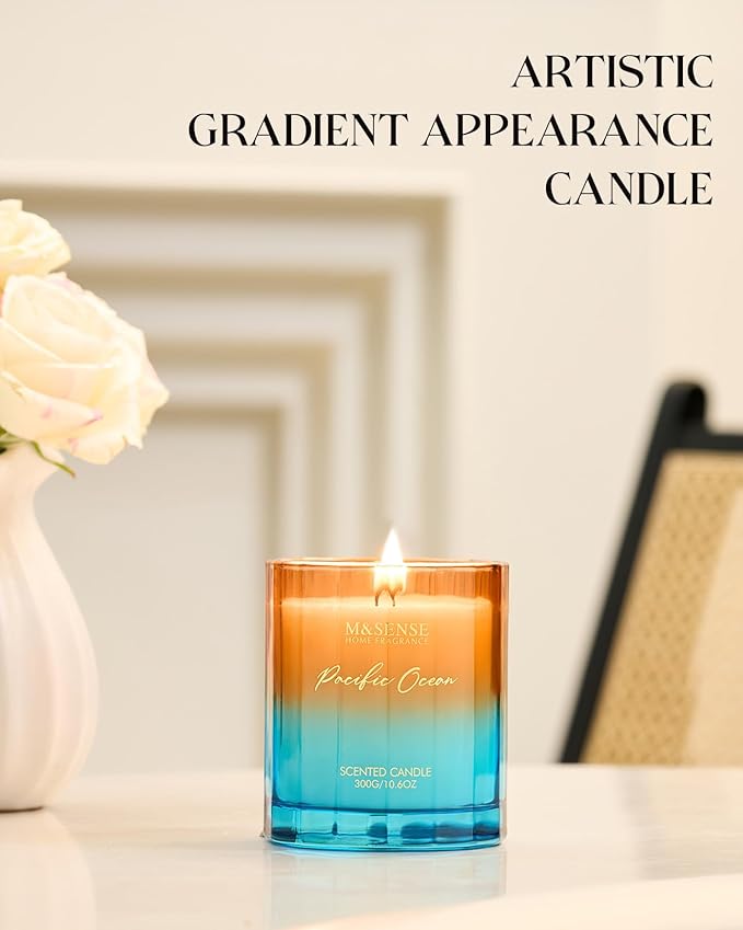 M&SENSE Summer Ocean Scented Candles for Home, 10.6oz Natural Soy Wax, 60-Hour Clean Non Toxic Aromatherapy Candle, Marine Breeze Smelling for Housewarming Gifts