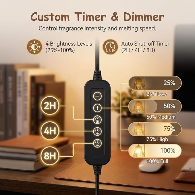 Candle Warmer Lamp with Timer and Dimmer, Adjustable Height Jar Candle Wax Warmer, Flameless Halogen Heat, 2 Replacement Bulbs, Gifts for Women Mom, Living Room Bedroom Decor