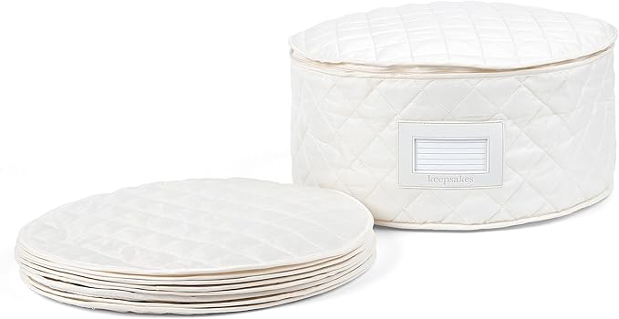 Covermates Keepsakes Dish Storage Case – Padded China & Dinnerware Organizer, Quilted Polyester Protection, ID Window, Zipper Closure, Machine Washable, Cream