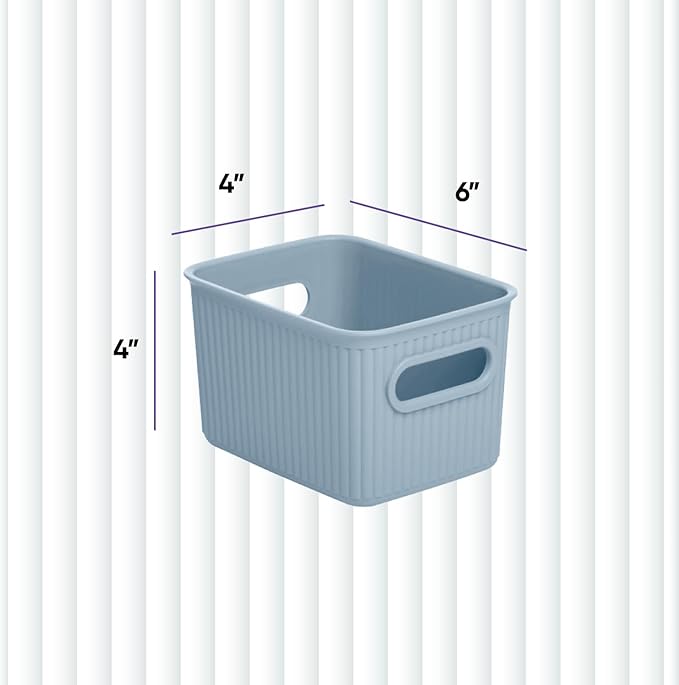 Superio Ribbed Collection - Decorative Plastic Basket Open Home Storage Bins Organizer, Small Blue (1 Pack) Container Boxes for Organizing Closet Storage Bins for Shelves Drawer Shelf 1.5 Liter
