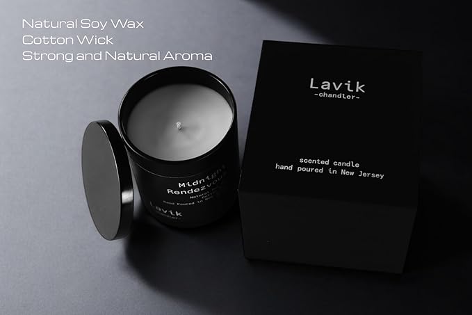 Lavik Luxury 11.50oz Candle with Rich Aroma Cypress & Tobacco Leaf Scent. Natural Soy Wax, Cotton Wick, Matte Black Jar. Gift or Elegant Decor for Home & Office