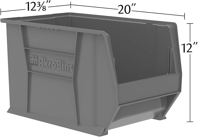 Akro-Mils 30282 Super-Size AkroBins Plastic Storage Bins, Space-Saving Stackable Bins for Garage, Classroom, Warehouse Organization, 20" L x 12" W x 12" H, Blue, 2-Pack