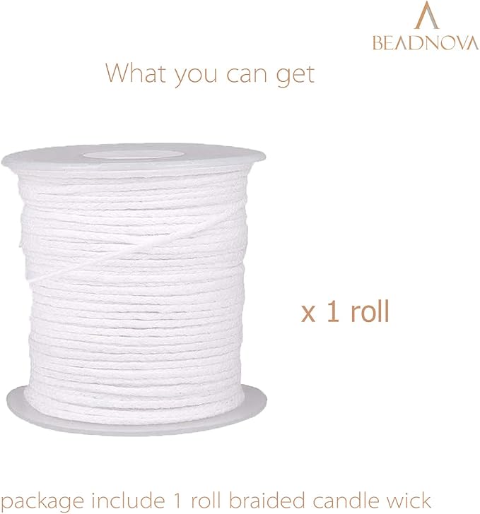 BEADNOVA Braided Candle Wick Spool 200 ft Cotton Roll Core Braided Wick for Candle Making and DIY (61m/67yard/200 Foot)