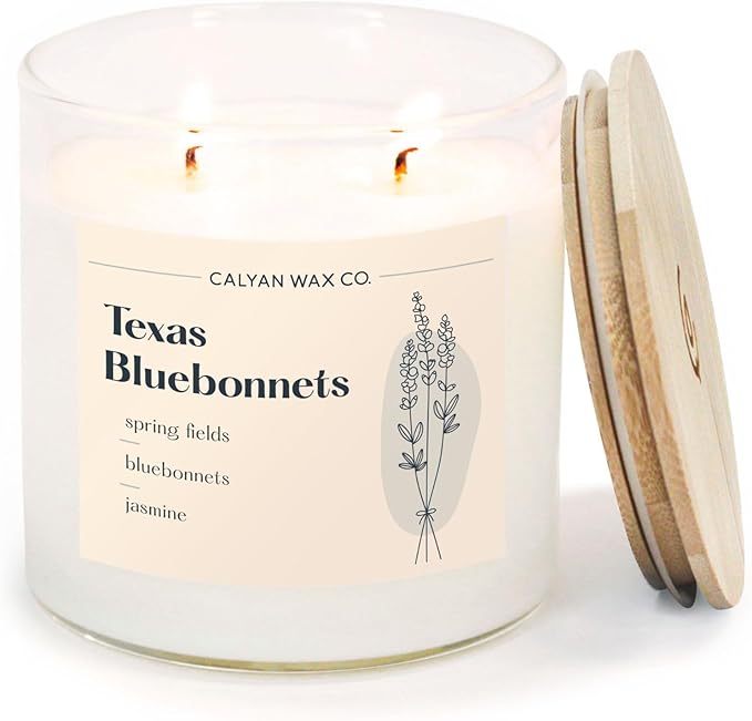Calyan Wax Co. Texas Bluebonnets 2 Wick Scented Candle - 37 Hour Burn - Luxury Non Toxic Soy Wax Candles - Long Lasting Large Glass Jar Candle for Home - 8.8oz